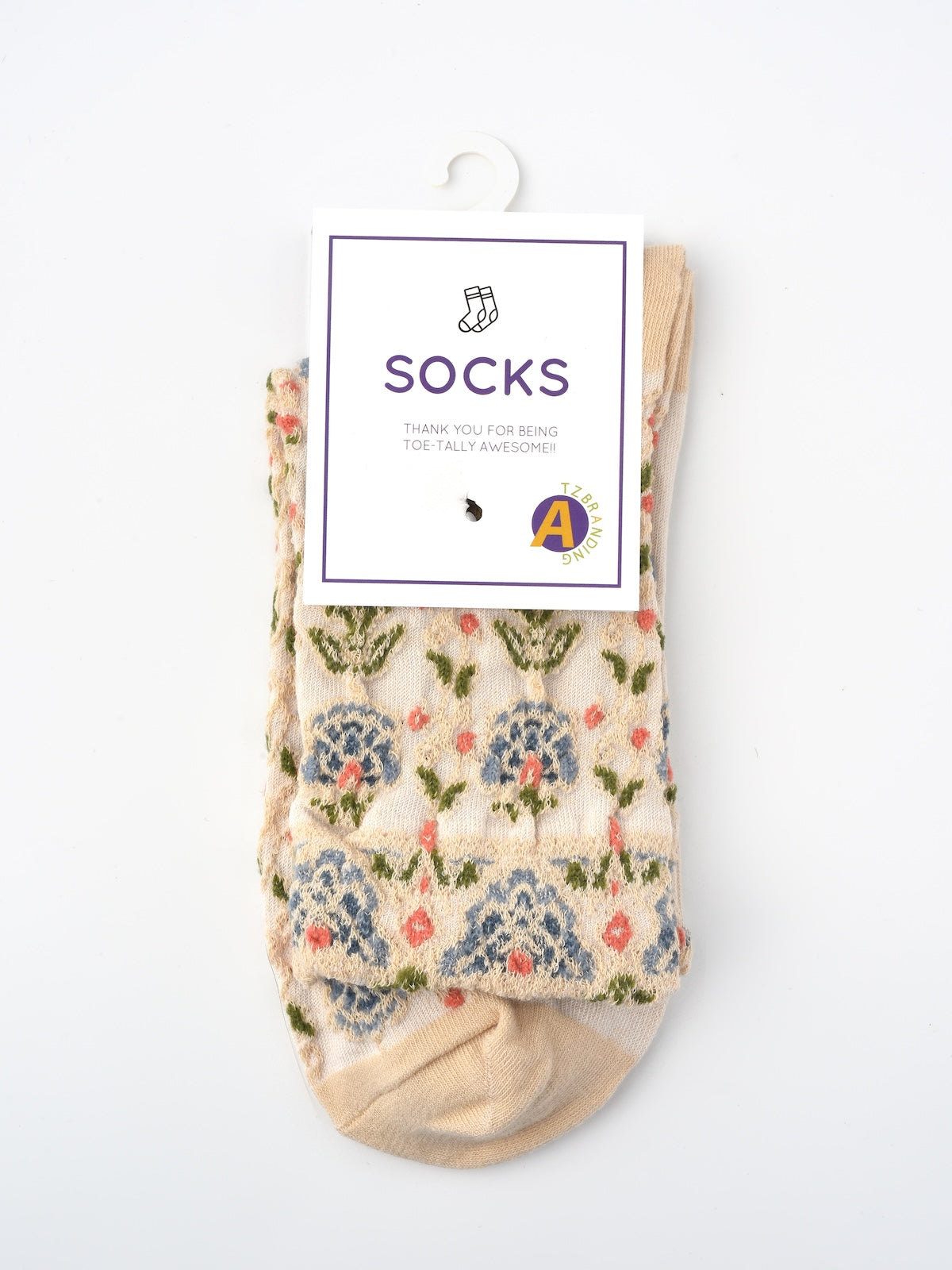 Rufia Embossed Vintage Floral Mid-Calf Socks with floral motif and knit texture