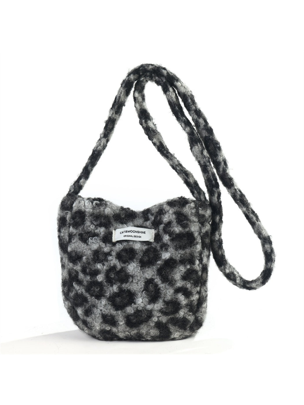 Cosbai - Plush Leopard & Heart Crossbody Bag