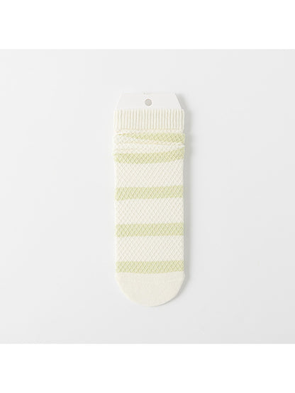 Rufia - Simple Style Candy Color Stripe Casual Crew Socks