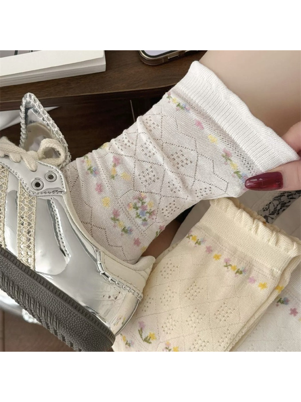 Rufia Mesh Floral Mid Calf Socks product image