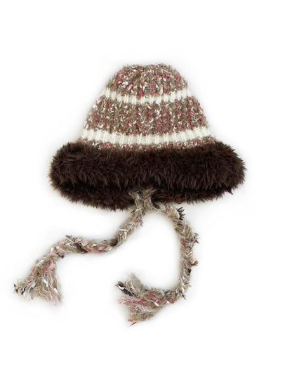 Haila - Striped Knitted Beanie with Braids