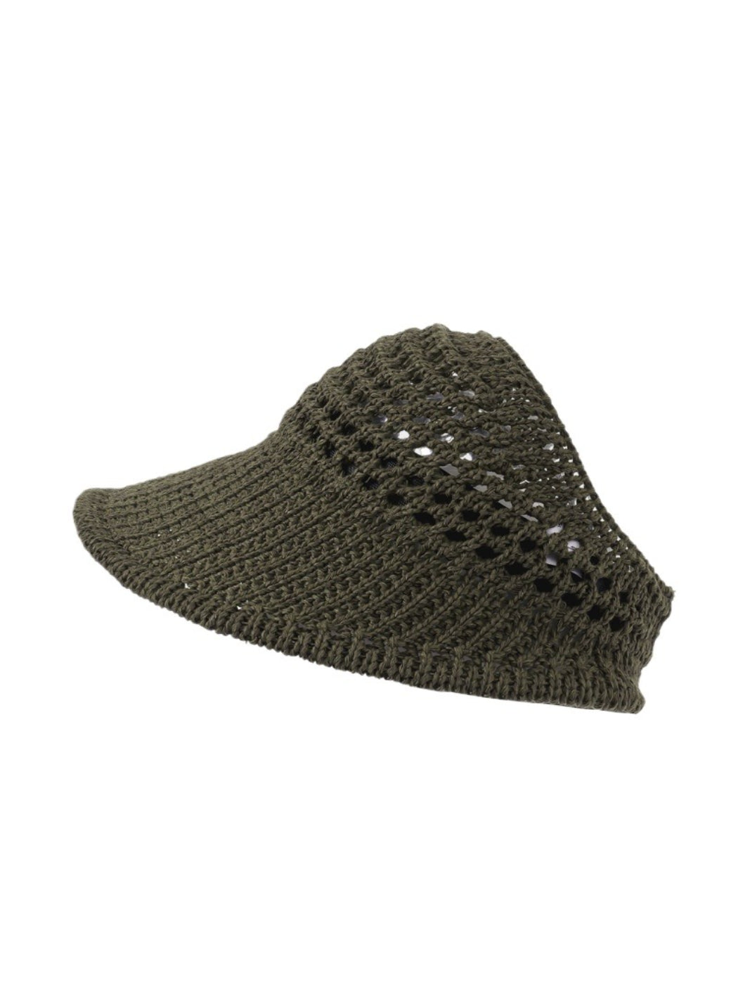Haila open knit wide brim sun hat in beige displayed on a white background