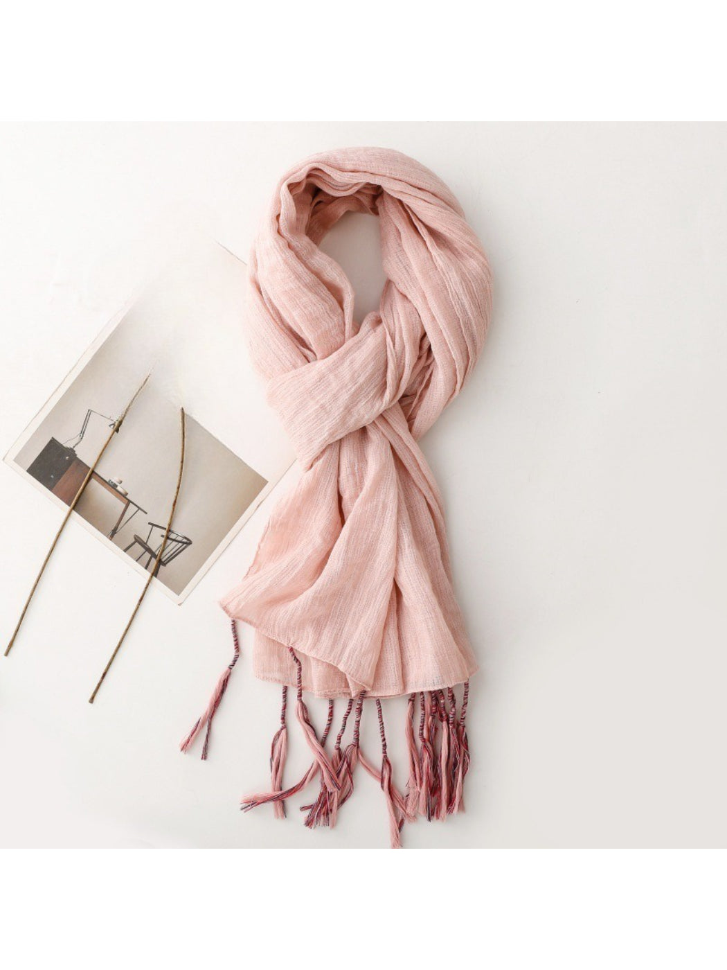Scarvii - Light Crinkled Texture Tassel Edge Scarf