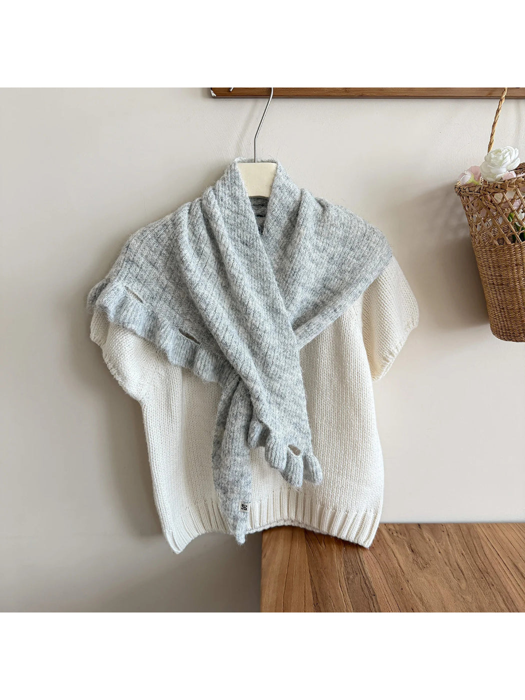 Scarvii - Fuzzy Knit Fringe Triangle Scarf