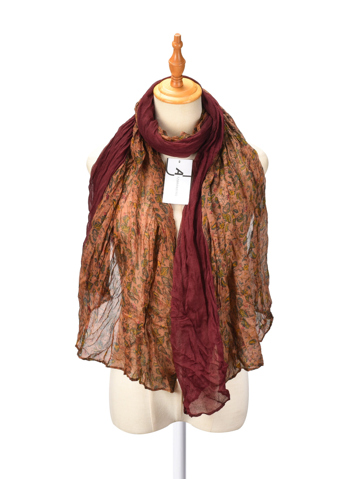 Scarvii - Vintage Floral Pattern Lightweight Ruched Scarf