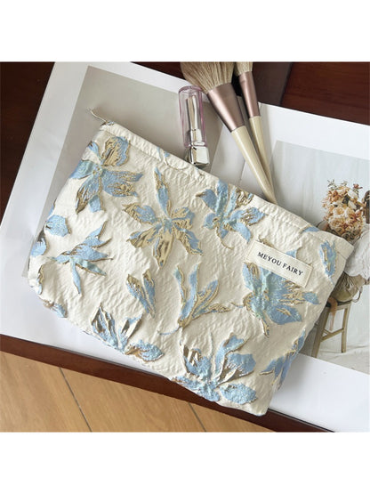 Cosbai - Pastel Blue Jacquard Fabric Pouch