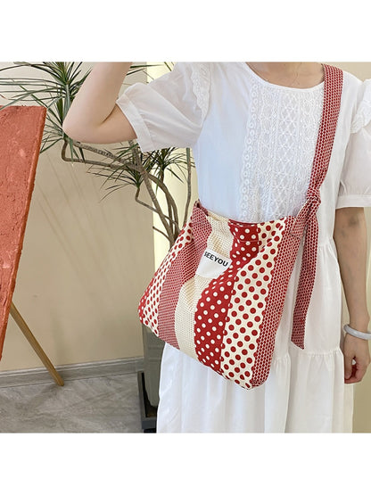 Cosbai - Red & White Boho Color-Block Fabric Shoulder Bag