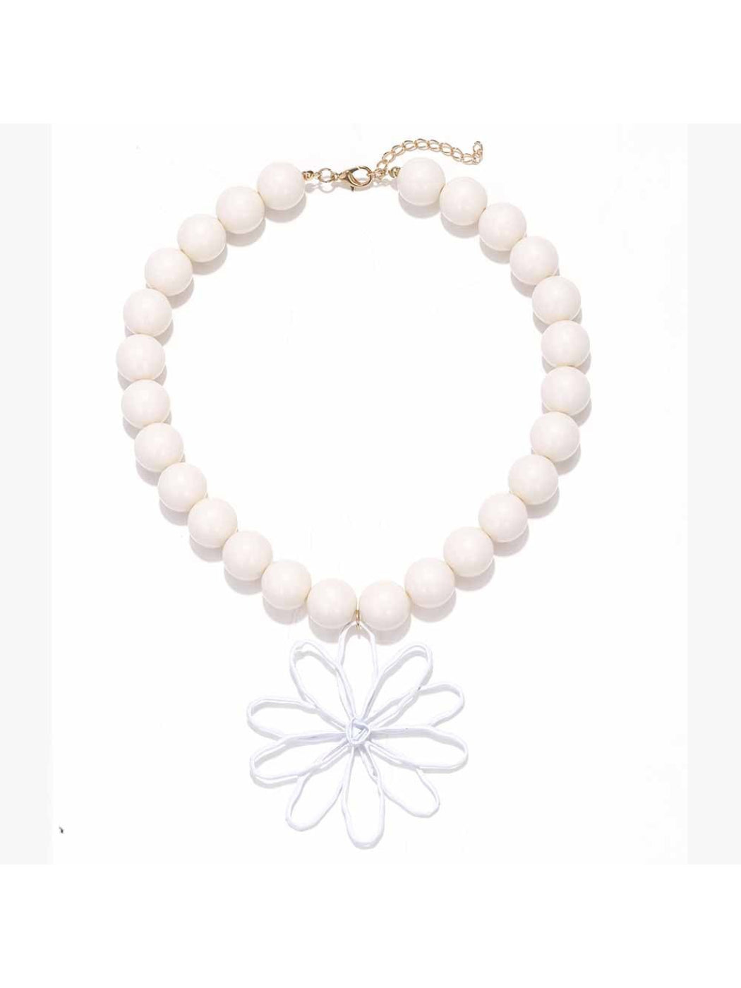 Side view of Neckit Statement Flower Pendant Beaded Necklace highlighting beaded chain