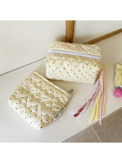Cosbai - Polka Dot Quilted Cosmetic Organizer Bag
