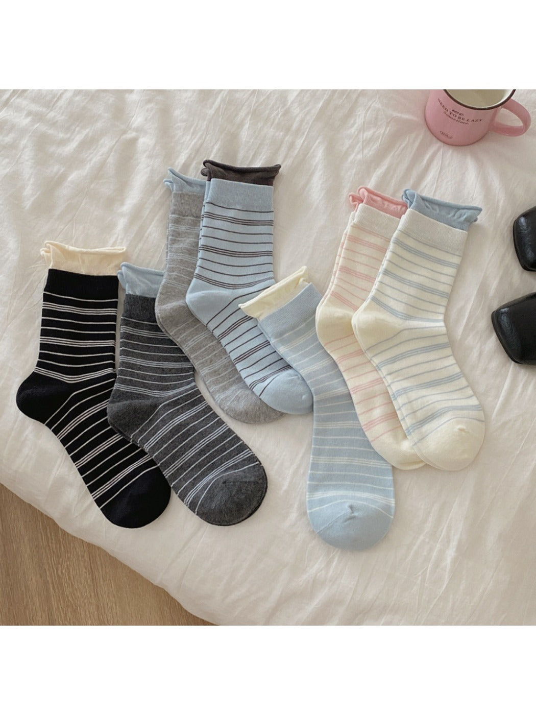 Rufia - Striped Mid-Calf Casual Socks for Women