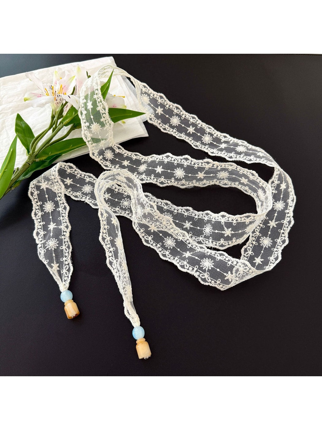 Scarvii - Romantic Floral Lace Long Narrow Scarf