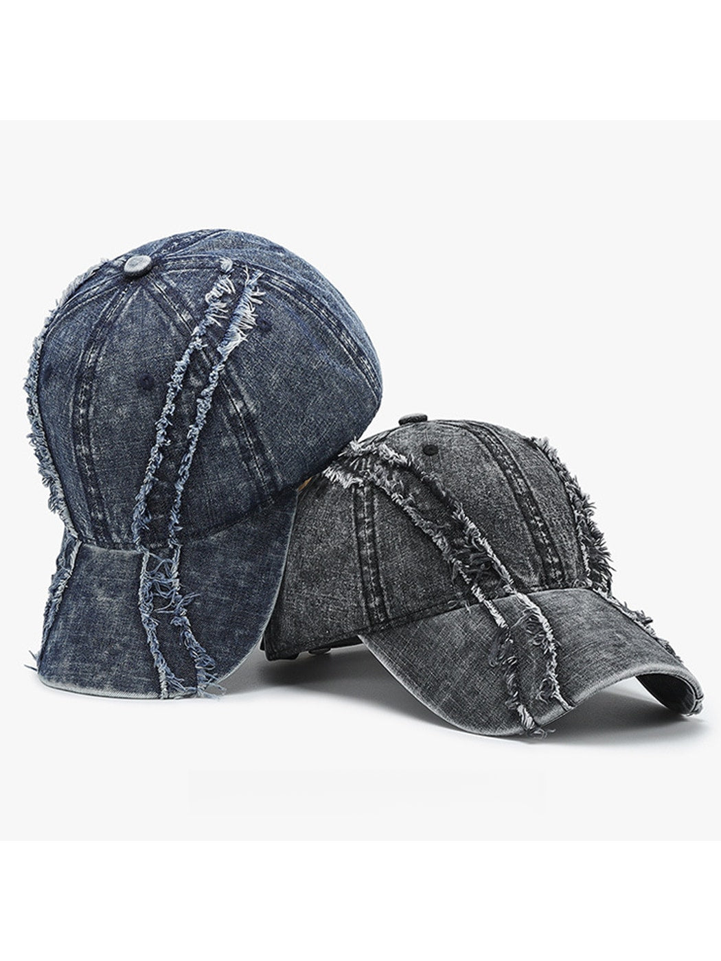 Haila - Washed Frayed Trim Curved Brim Baseball Cap