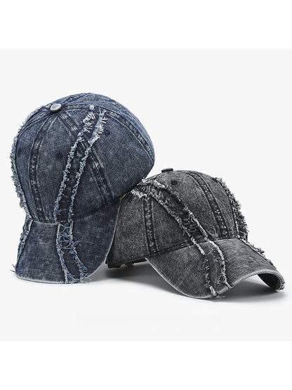 Haila - Washed Frayed Trim Curved Brim Baseball Cap