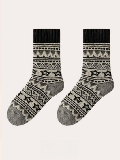 Rufia - Thick Bohemian Pattern Mid-Calf Socks - Soft & Warm