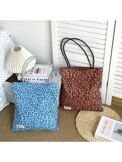 Close-up of Cosbai leopard print tote bag fabric texture and pattern