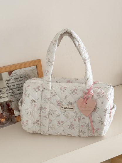 Interior view of Cosbai Quilted Floral Duffle Bag showing spacious compartment