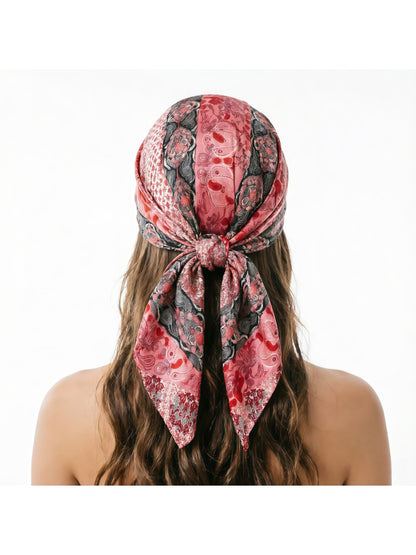 Scarvii - Decorative Floral Print Square Scarf