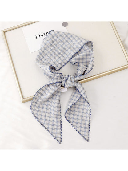 Scarvii - Checked Print Long Narrow Neck Scarf