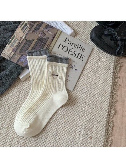 Rufia - Heart Label Ribbed Mid-Calf Crew Socks