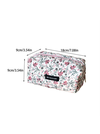 Cosbai - Floral Pattern Handheld Makeup Bag