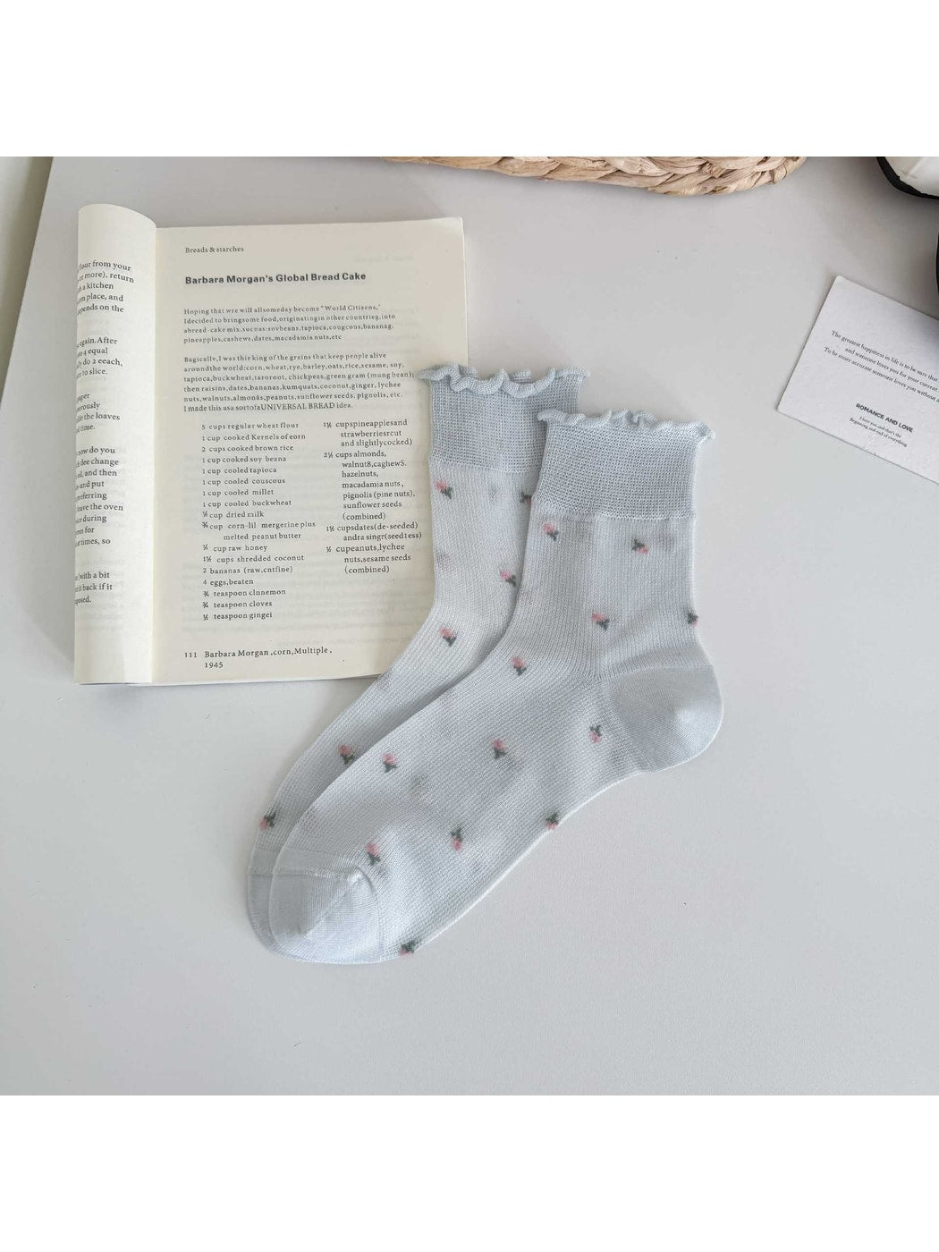 Rufia - Ditsy Floral Ruffle Cuff Crew Socks