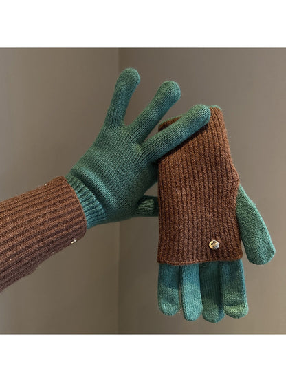 Gloving - Colorblock Ribbed Knit Winter Gloves