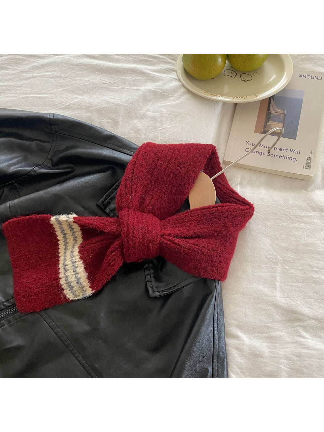 Scarvii - Contrast Stripe Ribbed Knit Scarf