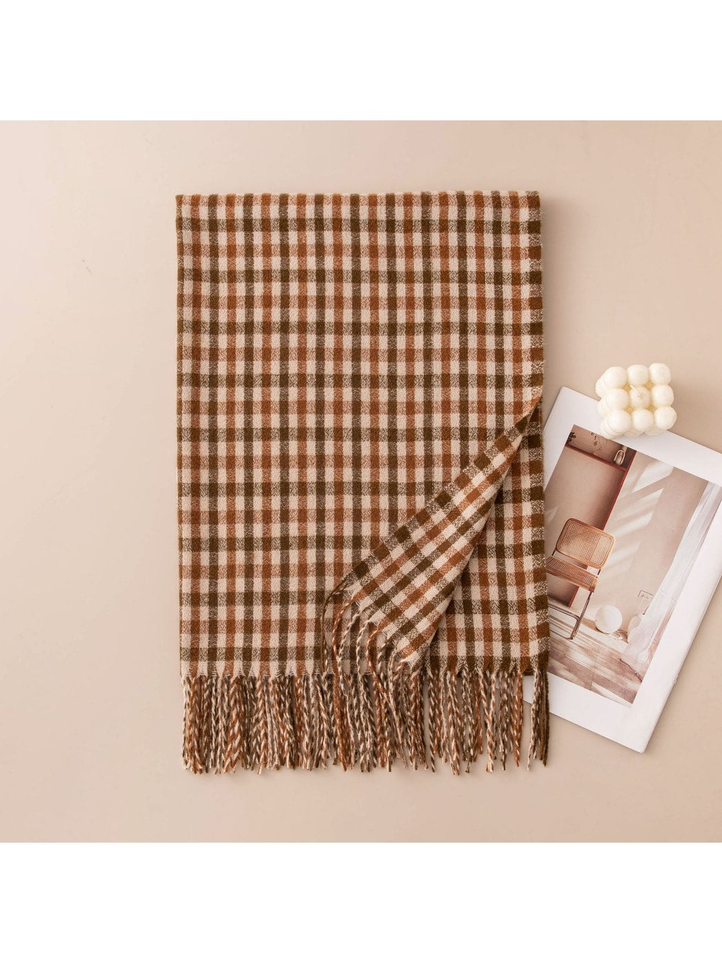Scarvii - Preppy Classic Plaid Tassel Wrap Scarf