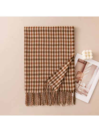 Scarvii - Preppy Classic Plaid Tassel Wrap Scarf