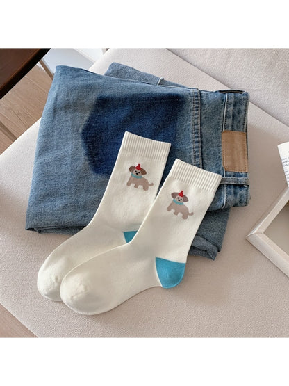Rufia - Cartoon Animal Embroidered Casual Crew Socks