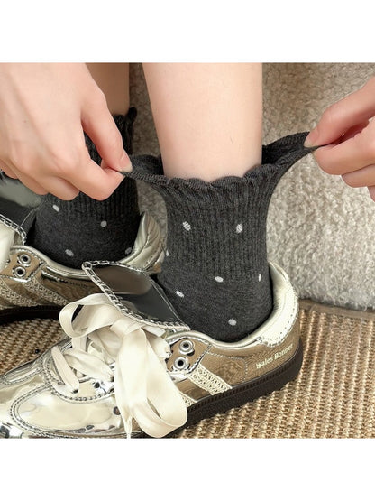 Rufia - Polka Dot Ruffle Edge Mid-Calf Capsule Socks