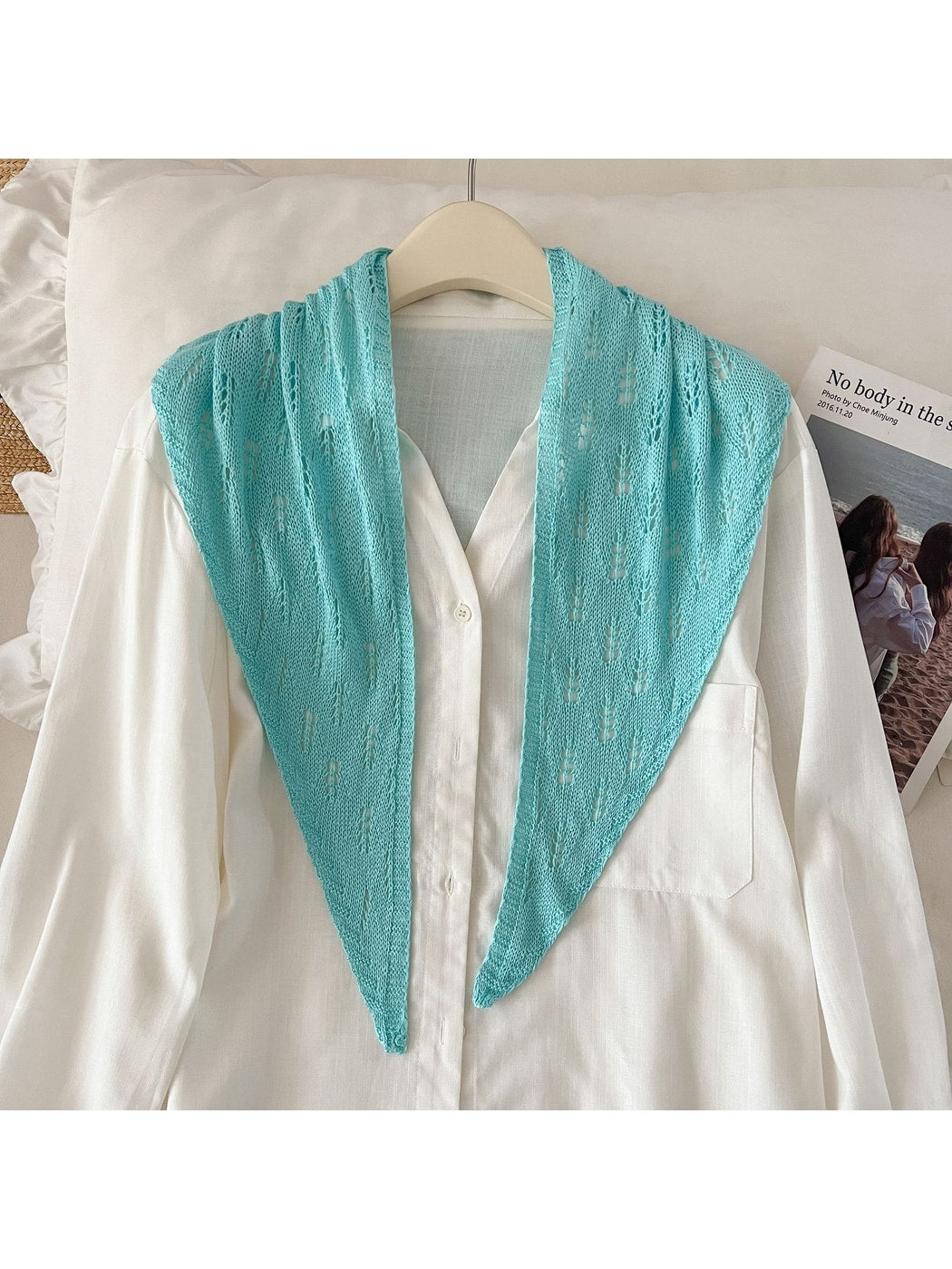 Scarvii - Solid Color Openwork Knit Triangle Scarf