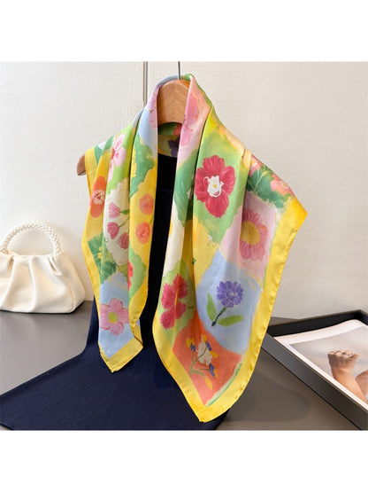 Scarvii - Romantic Floral Panel Border Print Scarf