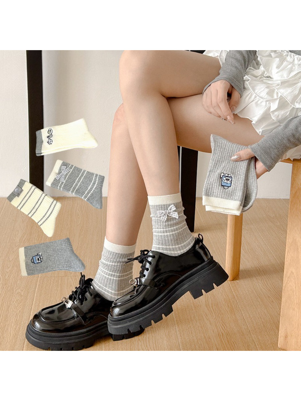 Rufia - Preppy Stripe Bow Crew Socks product image 1