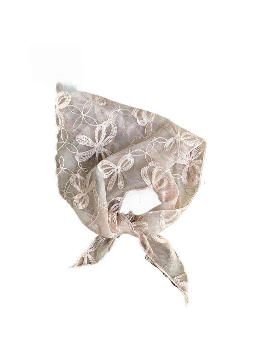 Scarvii - Bow Embroidered Sheer Triangle Scarf - Sweet & Airy