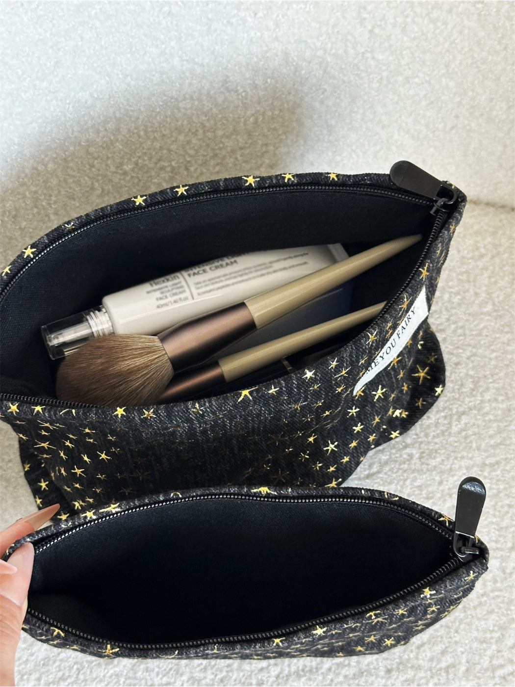 Cosbai Black Star Cosmetic Bag displayed standing upright on white background