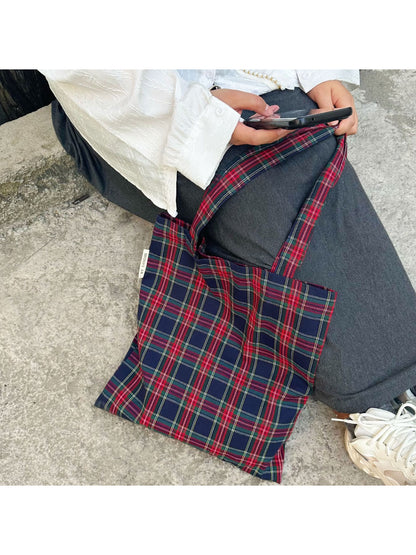 Cosbai - Classic Plaid Everyday Tote Bag