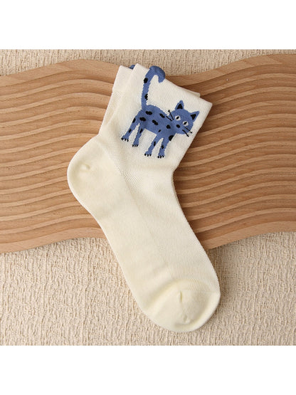 Rufia - Cute Cartoon Cat Pattern Crew Socks