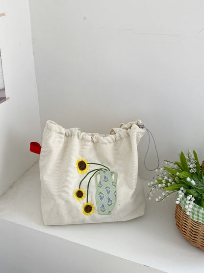Cosbai - Sunflower Drawstring Tote Bag