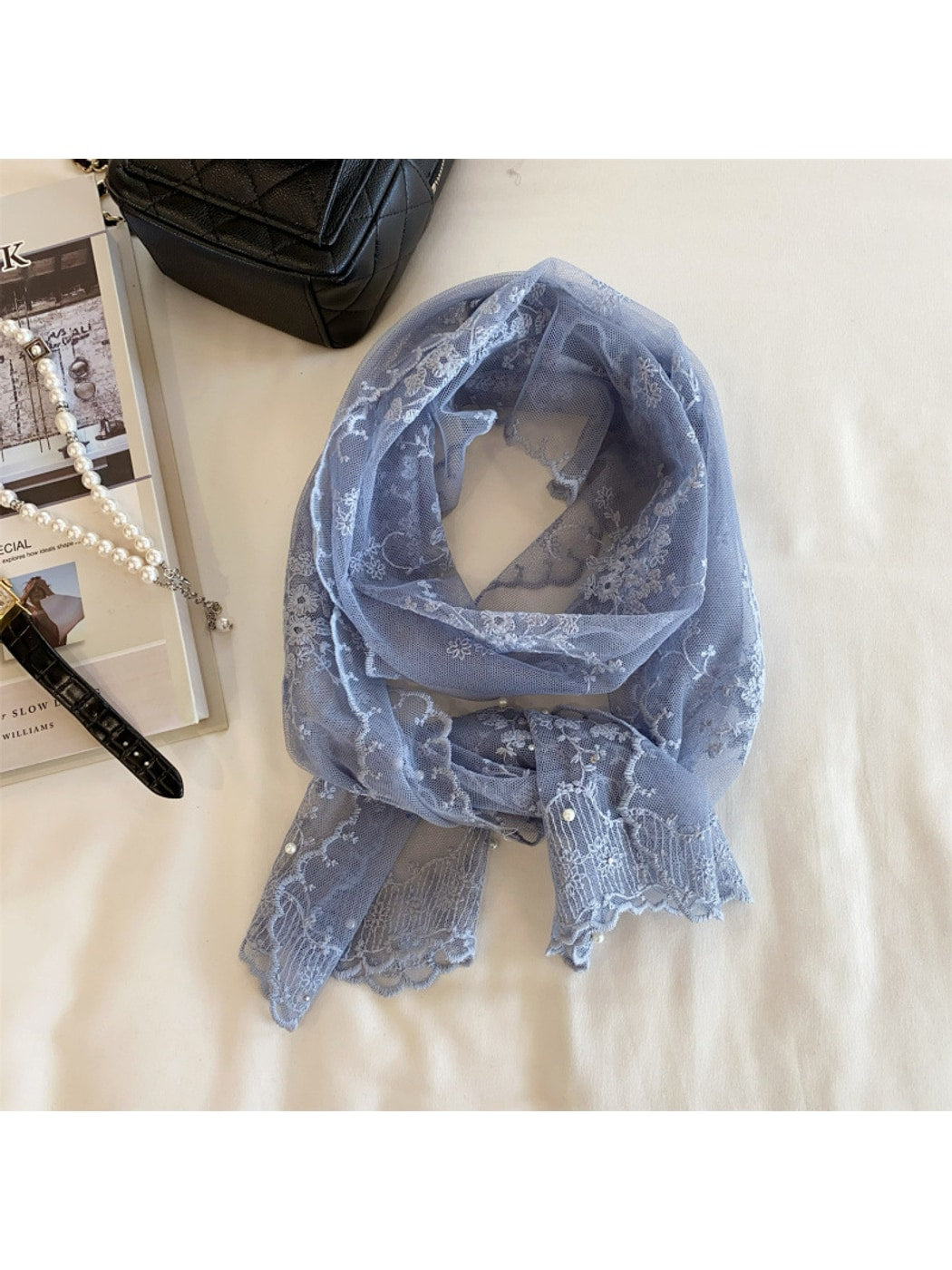 Scarvii - Floral Embroidery Long Lace Scarf