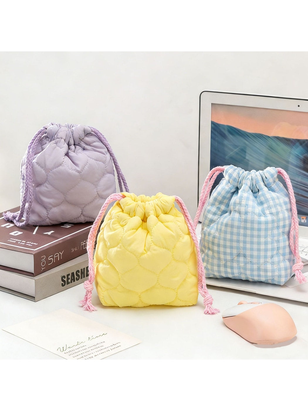 Cosbai - Quilted Drawstring Storage Pouch Bag