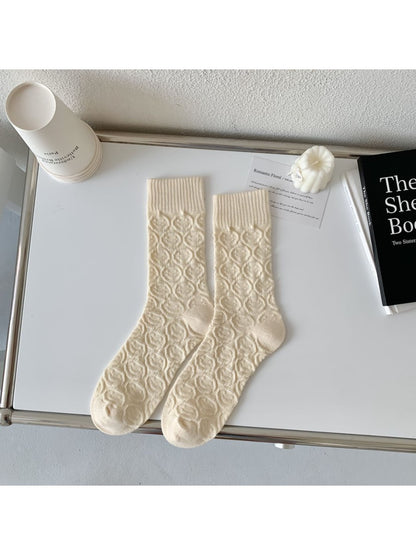 Rufia - Women's Solid Winter Socks with Embossed Smile