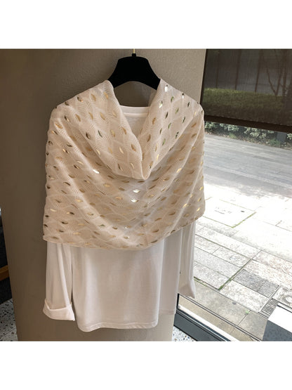 Scarvii - Leaf Print Draped Layering Fashion Wrap Scarf
