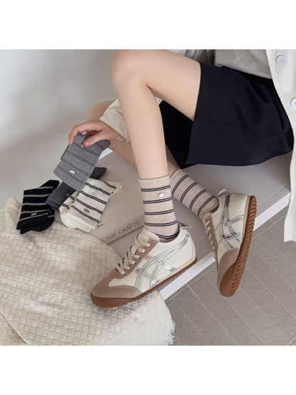 Rufia - Buckled Striped Knitted Capsule Socks for Women