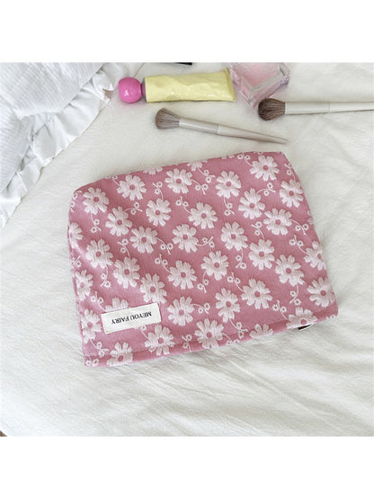 Cosbai - Floral Bow Zipper Cosmetic Organizer Bag