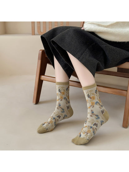 Rufia - Retro Flower Pattern Women's Crew Socks