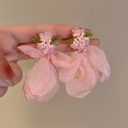Pink Chiffon Petal Earrings – Delicate Floral Drops