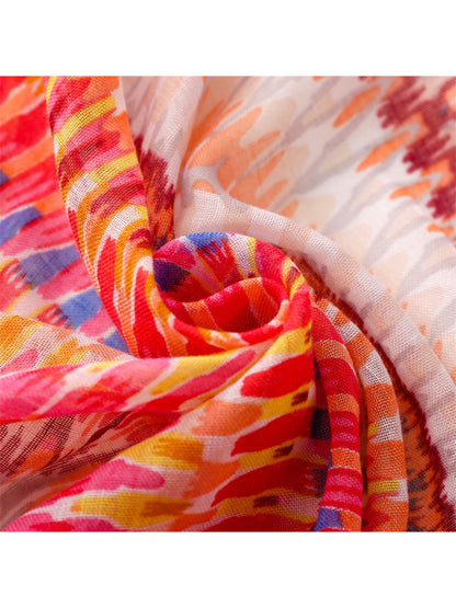Scarvii - Textured Stripe Print Lightweight Scarf