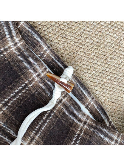 Cosbai – Vintage Plaid Tote with Knotted Detail