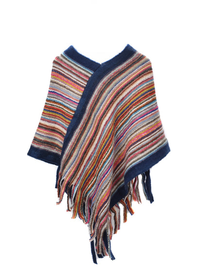 Scarvii – Striped Fringe Knit Shawl